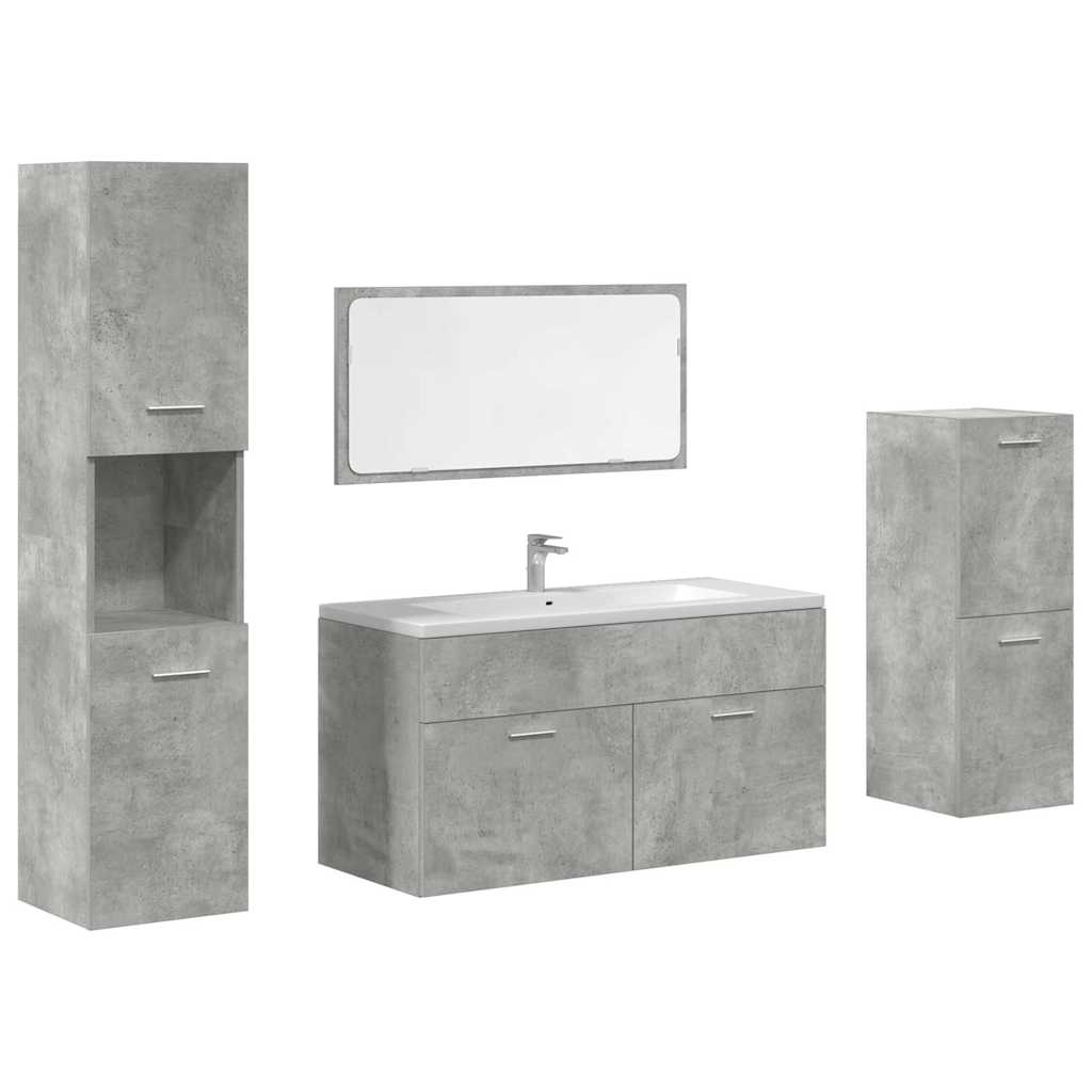 Set mobilier de baie, 4 piese, gri beton, lemn compozit