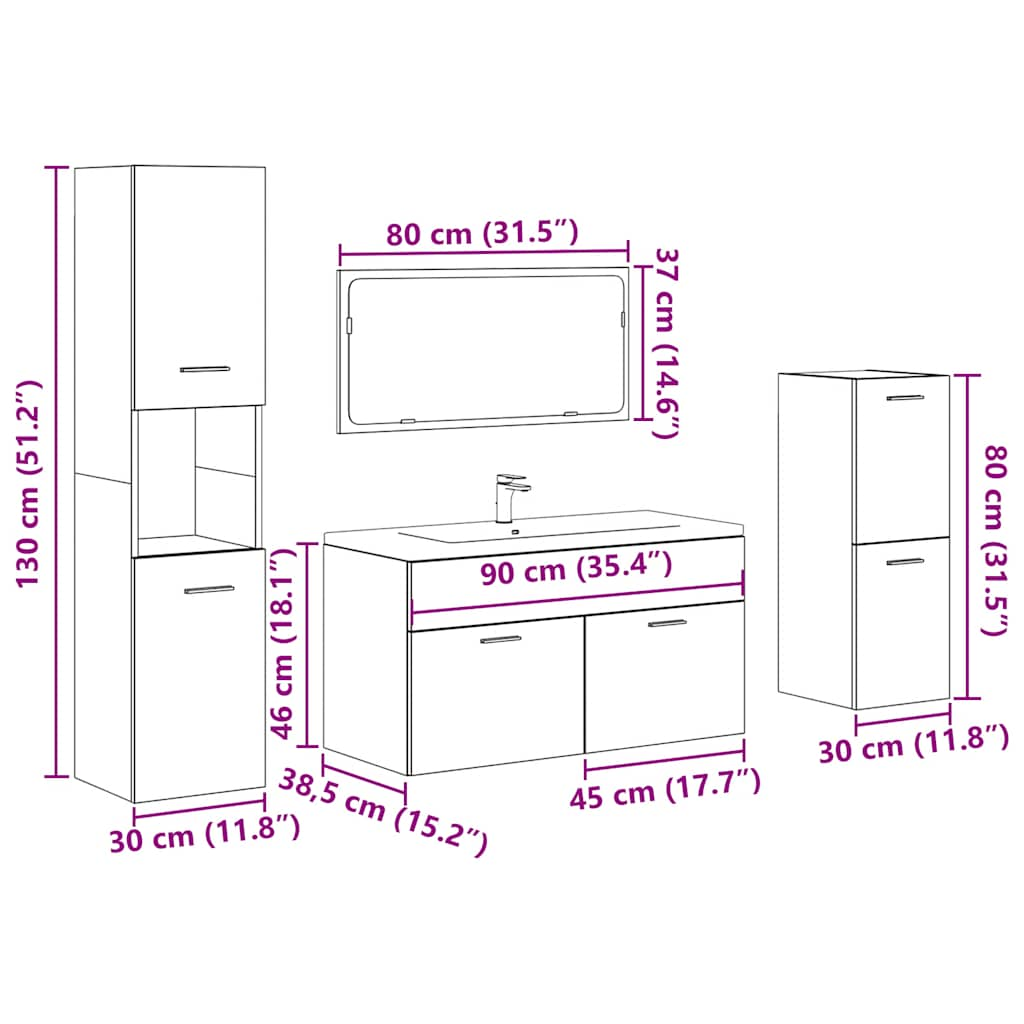 Set mobilier de baie, 4 piese, gri beton, lemn compozit