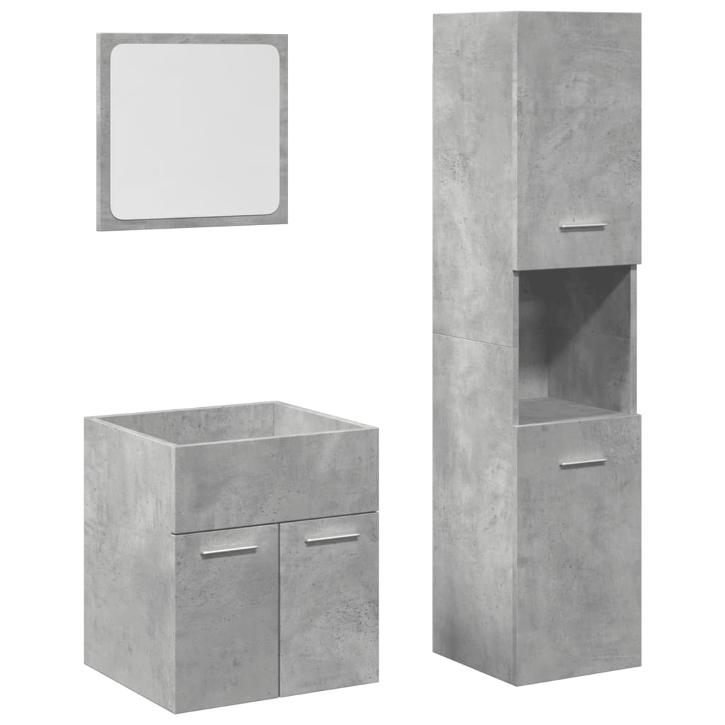 Set mobilier de baie, 3 piese, gri beton, lemn compozit