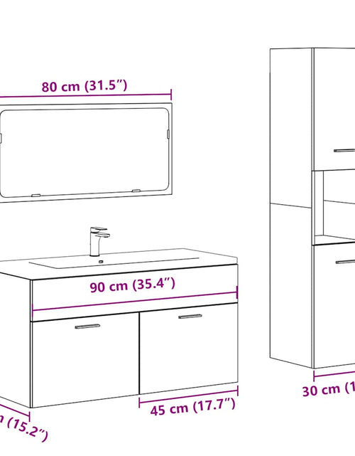 Загрузите изображение в средство просмотра галереи, Set mobilier de baie, 3 piese, gri beton, lemn compozit
