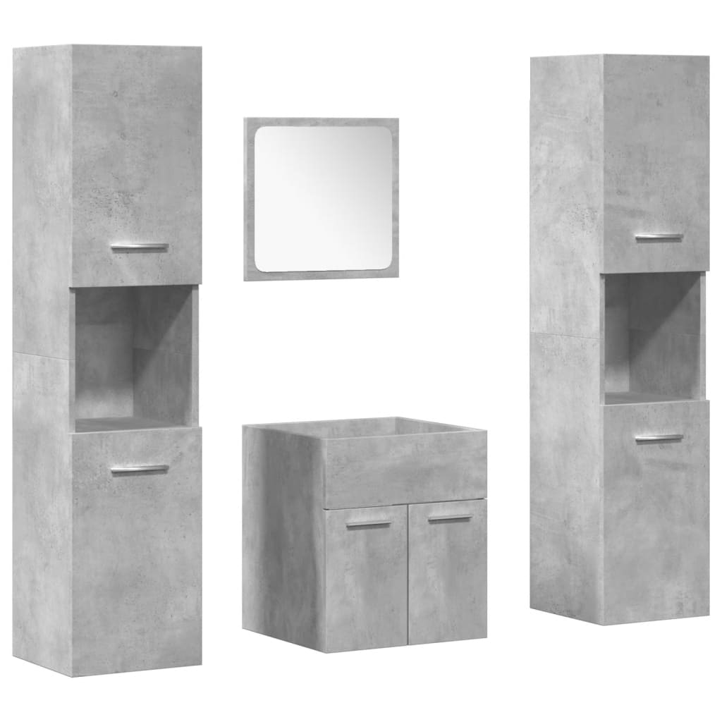 Set mobilier de baie, 4 piese, gri beton, lemn compozit