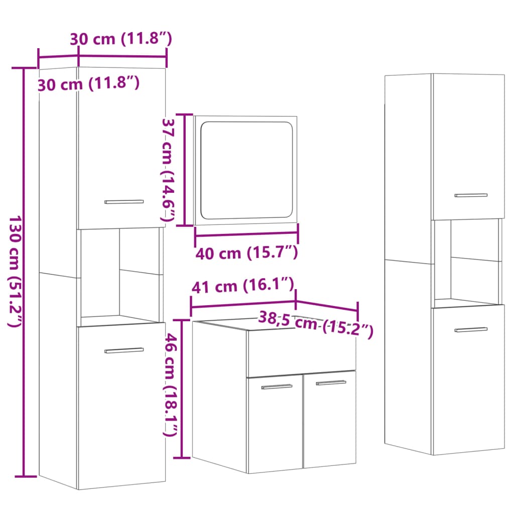 Set mobilier de baie, 4 piese, gri beton, lemn compozit