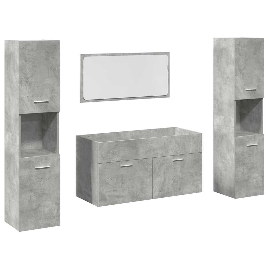 Set mobilier de baie, 4 piese, gri beton, lemn compozit