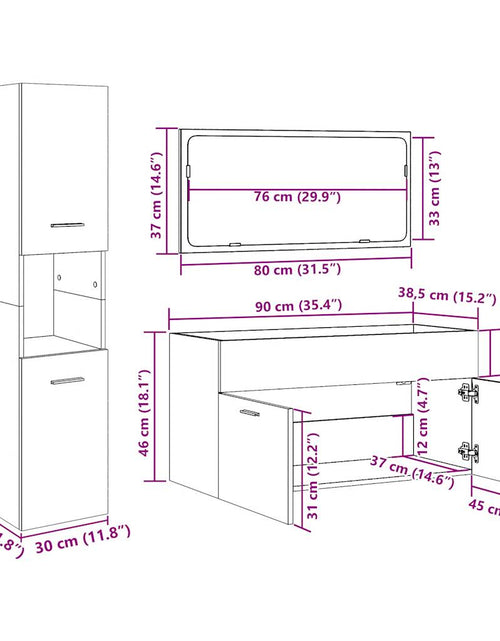 Încărcați imaginea în vizualizatorul Galerie, Set mobilier de baie, 4 piese, gri beton, lemn compozit
