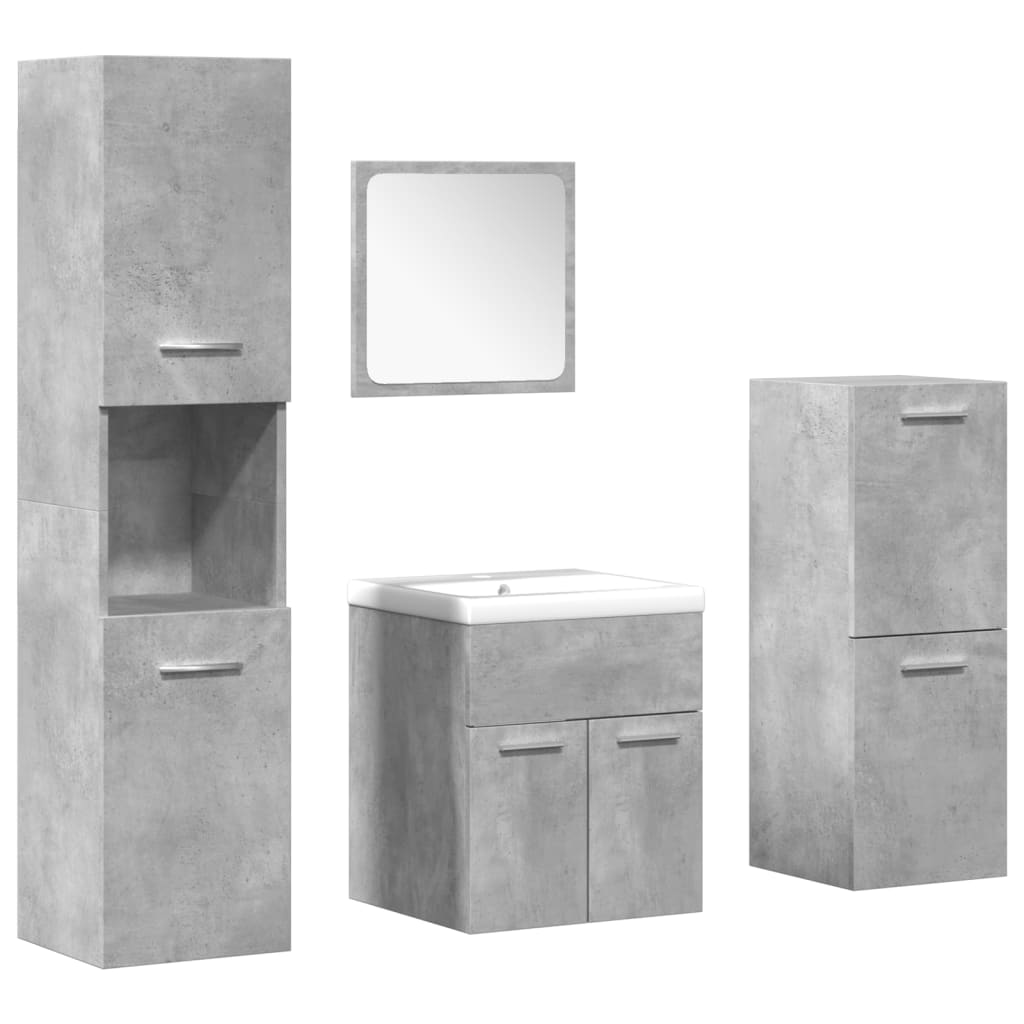 Set mobilier de baie, 5 piese, gri beton, lemn prelucrat