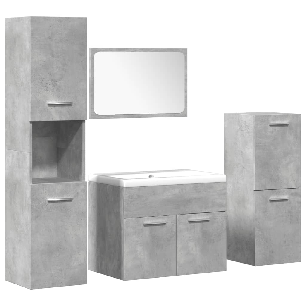 Set mobilier de baie, 5 piese, gri beton, lemn prelucrat