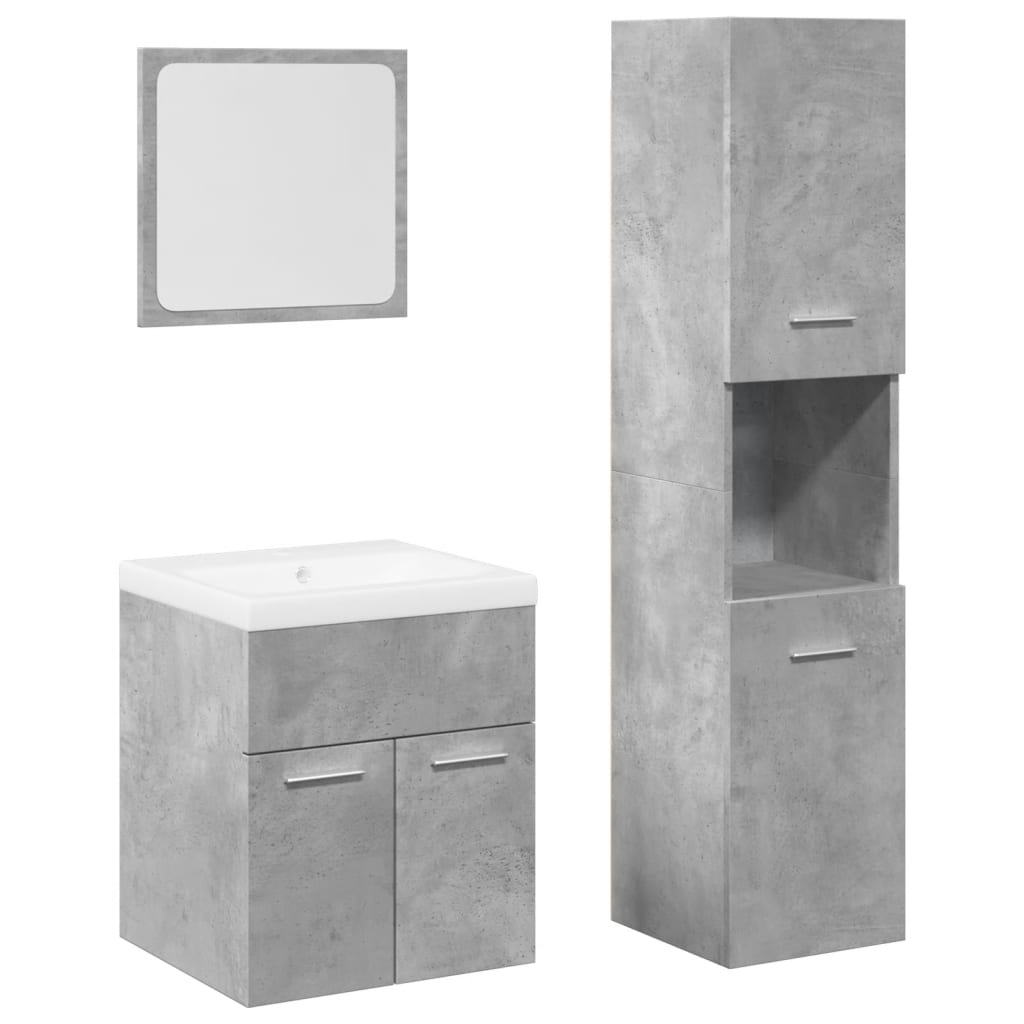 Set mobilier de baie, 4 piese, gri beton, lemn compozit