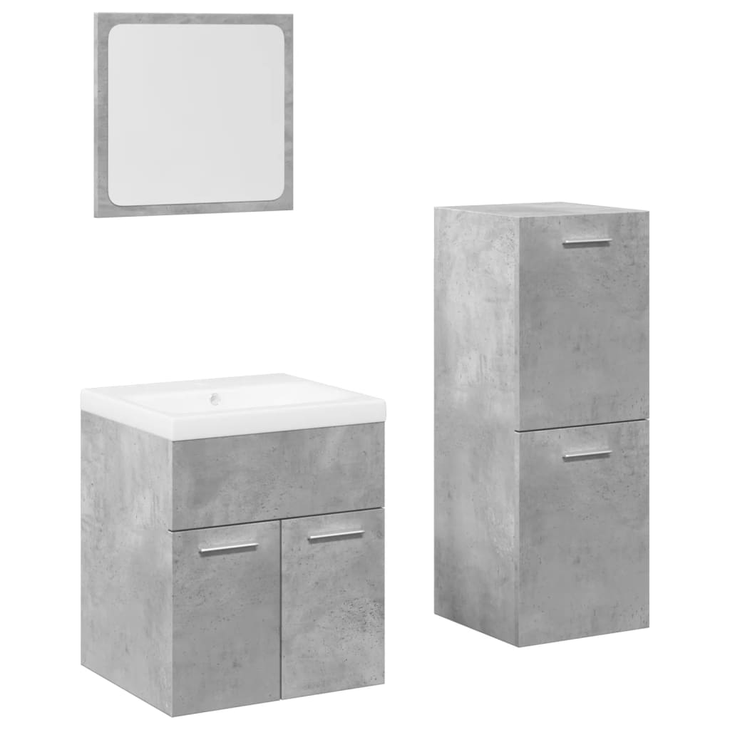 Set mobilier de baie, 4 piese, gri beton, lemn compozit