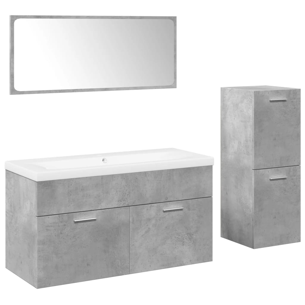 Set mobilier de baie, 4 piese, gri beton, lemn compozit