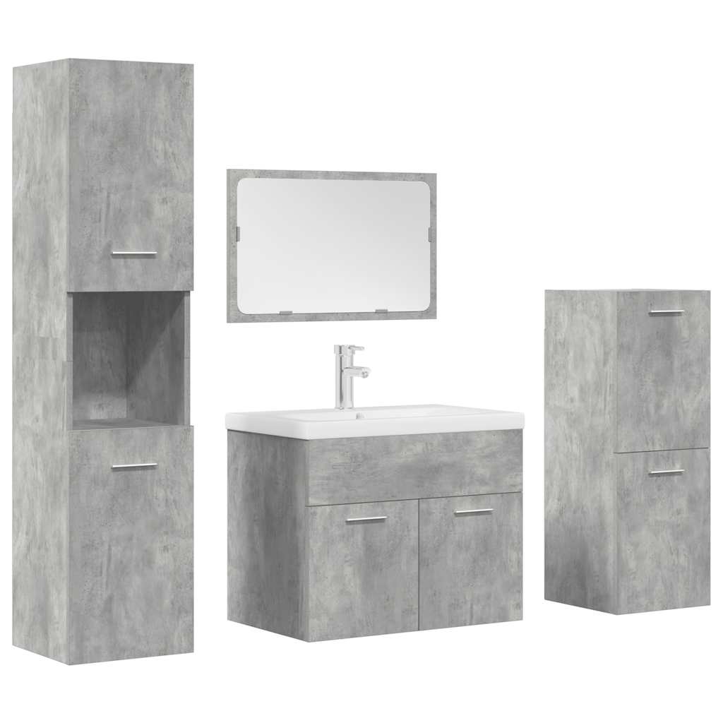 Set mobilier de baie, 5 piese, gri beton, lemn prelucrat