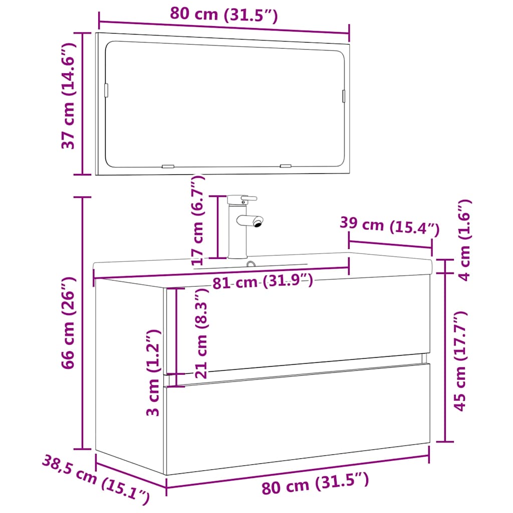 Set mobilier de baie, 3 piese, gri beton, lemn compozit