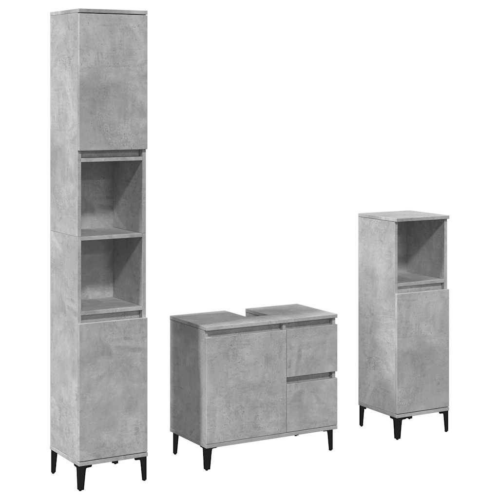 Set mobilier de baie, 3 piese, gri beton, lemn compozit