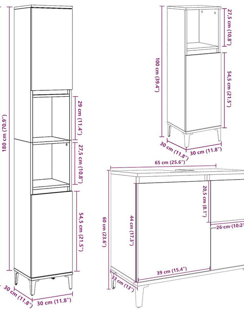 Încărcați imaginea în vizualizatorul Galerie, Set mobilier de baie, 3 piese, gri beton, lemn compozit
