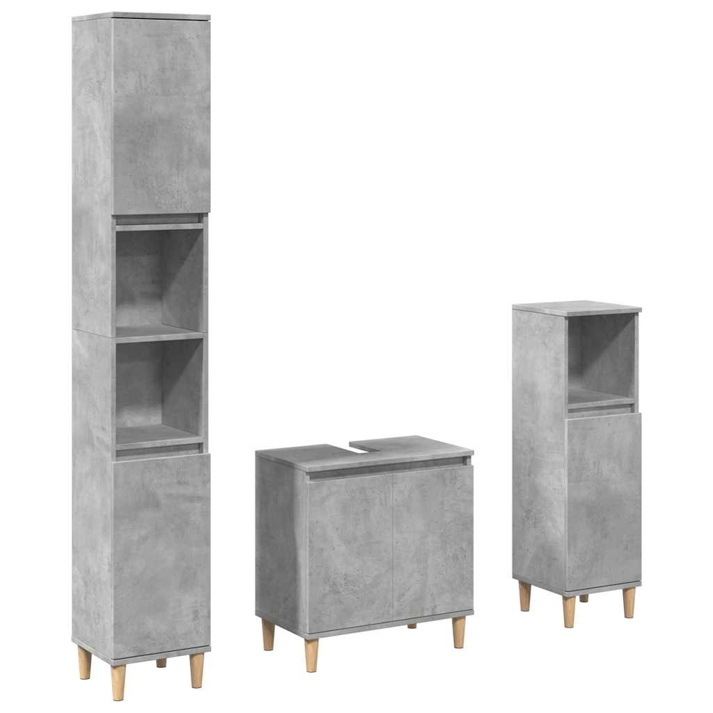 Set mobilier de baie, 3 piese, gri beton, lemn compozit