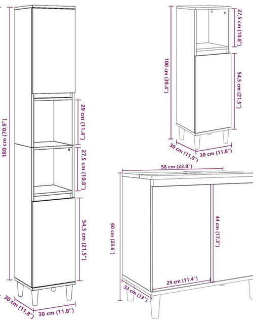 Încărcați imaginea în vizualizatorul Galerie, Set mobilier de baie, 3 piese, gri beton, lemn compozit
