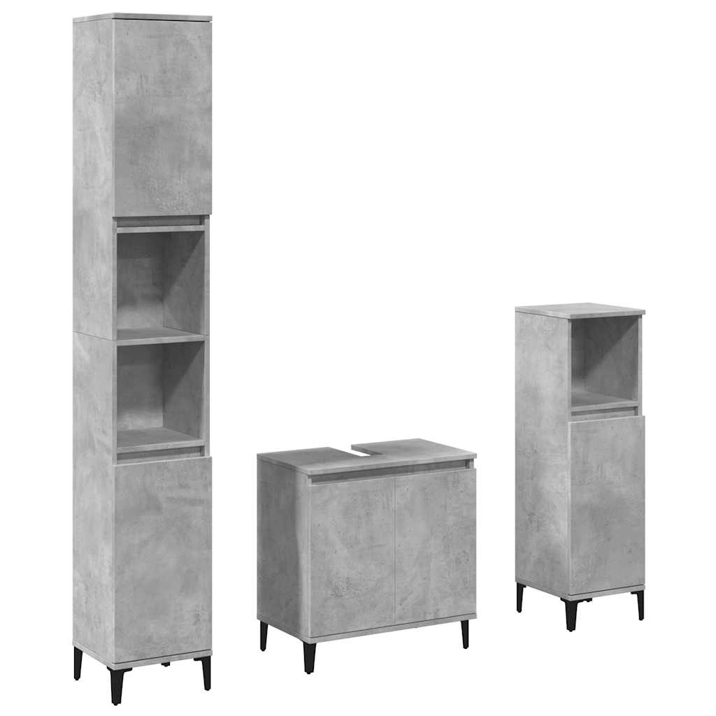 Set mobilier de baie, 3 piese, gri beton, lemn compozit