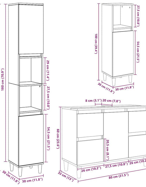 Încărcați imaginea în vizualizatorul Galerie, Set mobilier de baie, 3 piese, gri beton, lemn compozit
