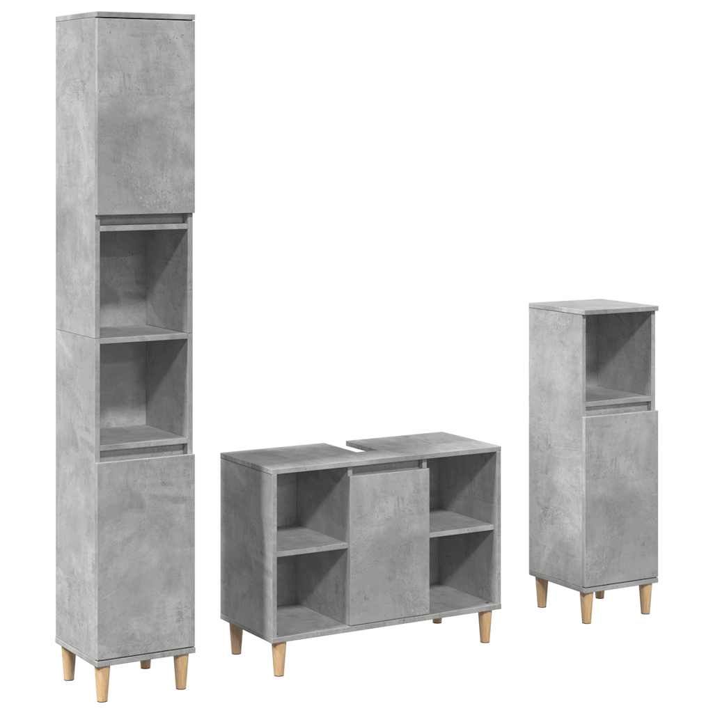 Set mobilier de baie, 3 piese, gri beton, lemn compozit