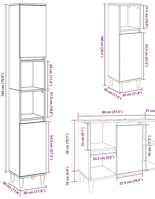 Загрузите изображение в средство просмотра галереи, Set mobilier de baie, 3 piese, gri beton, lemn compozit
