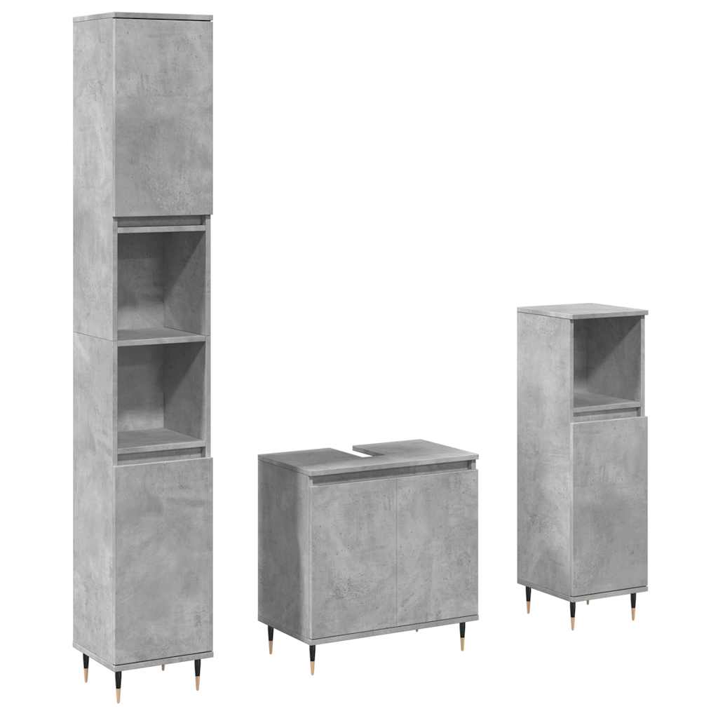 Set mobilier de baie, 3 piese, gri beton, lemn compozit