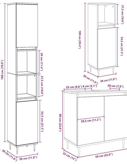 Загрузите изображение в средство просмотра галереи, Set mobilier de baie, 3 piese, gri beton, lemn compozit
