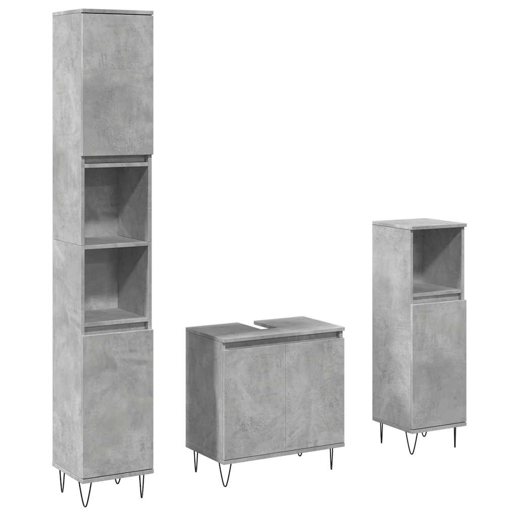 Set mobilier de baie, 3 piese, gri beton, lemn compozit