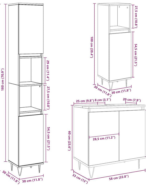 Загрузите изображение в средство просмотра галереи, Set mobilier de baie, 3 piese, gri beton, lemn compozit
