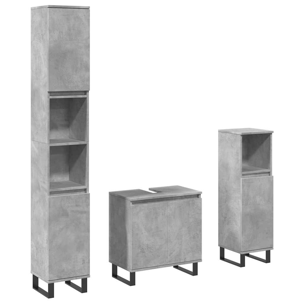 Set mobilier de baie, 3 piese, gri beton, lemn compozit