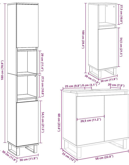 Загрузите изображение в средство просмотра галереи, Set mobilier de baie, 3 piese, gri beton, lemn compozit
