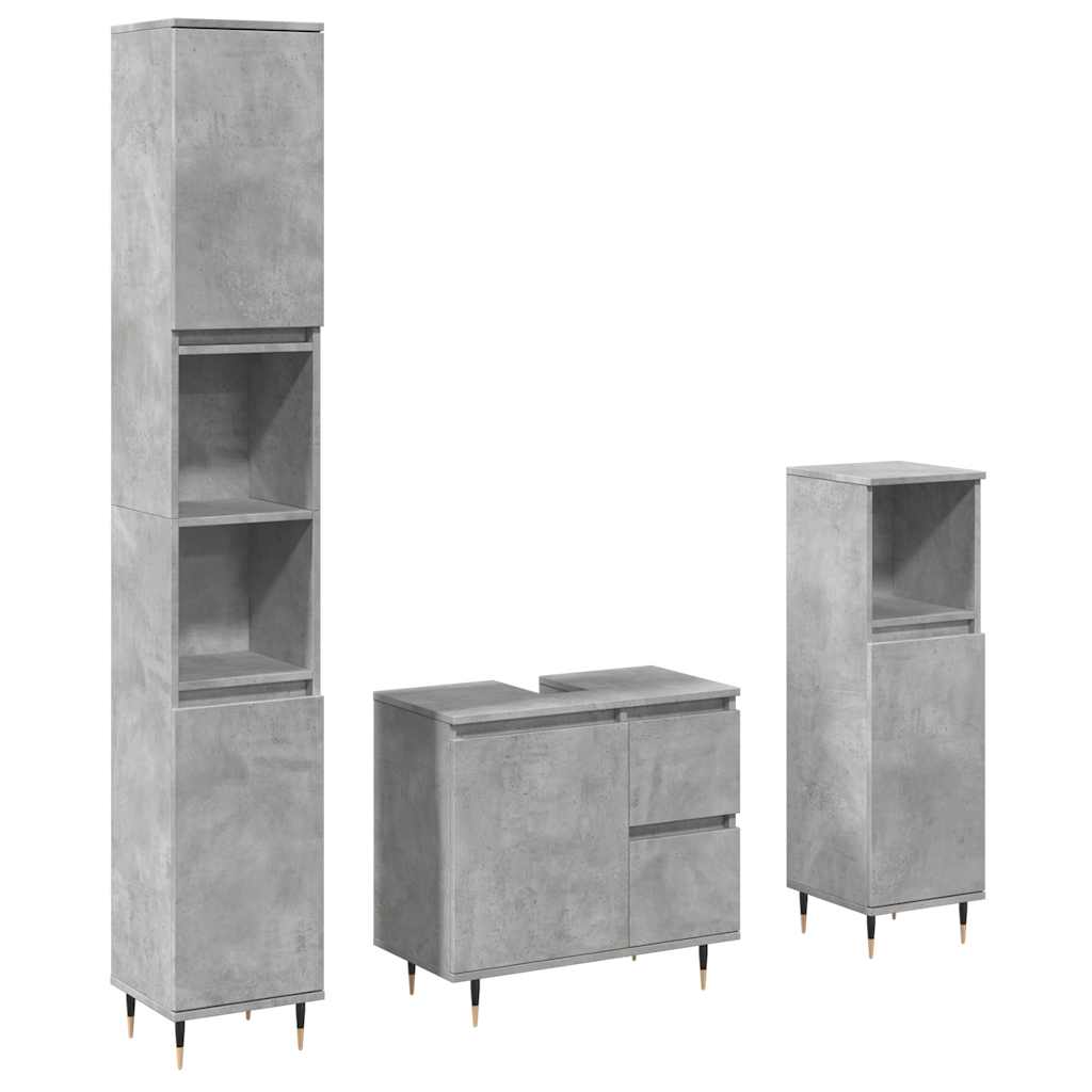 Set mobilier de baie, 3 piese, gri beton, lemn compozit