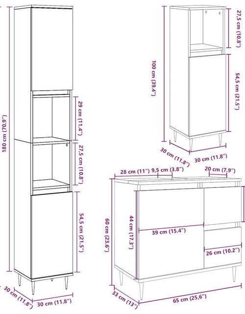 Загрузите изображение в средство просмотра галереи, Set mobilier de baie, 3 piese, gri beton, lemn compozit
