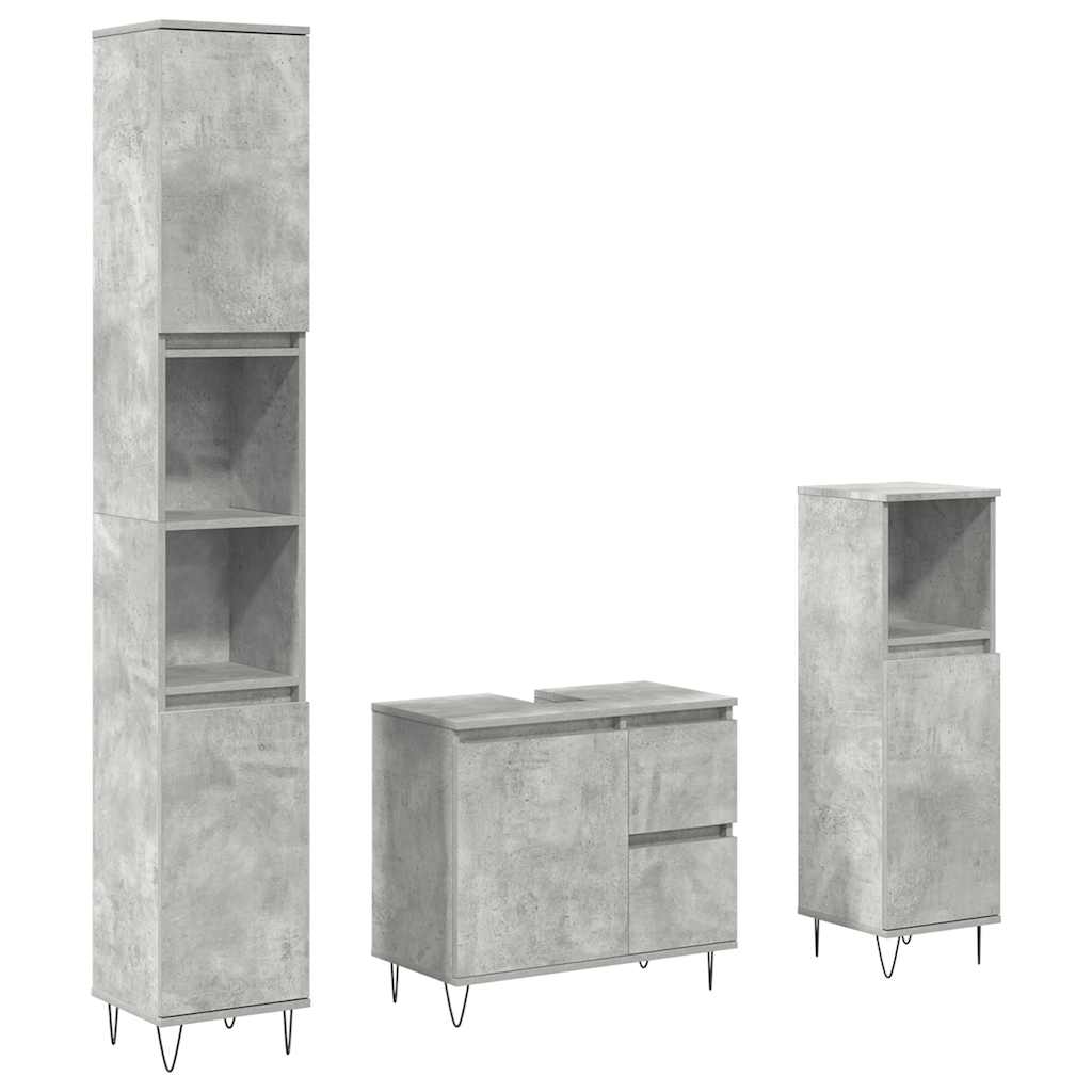 Set mobilier de baie, 3 piese, gri beton, lemn compozit