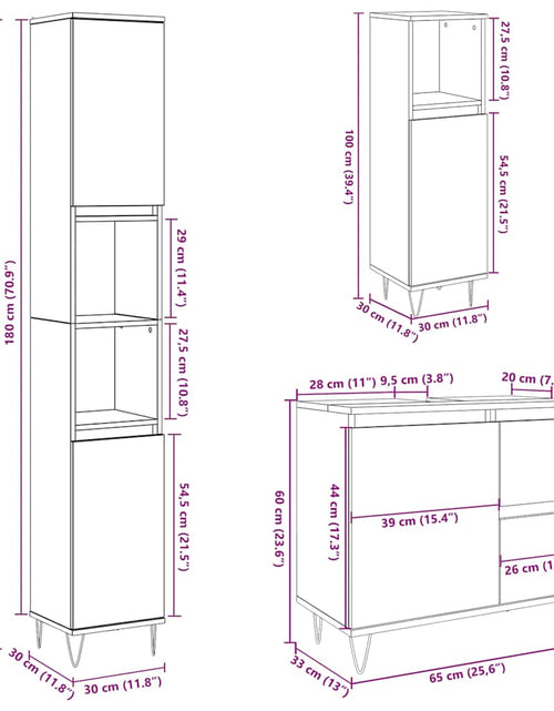 Încărcați imaginea în vizualizatorul Galerie, Set mobilier de baie, 3 piese, gri beton, lemn compozit
