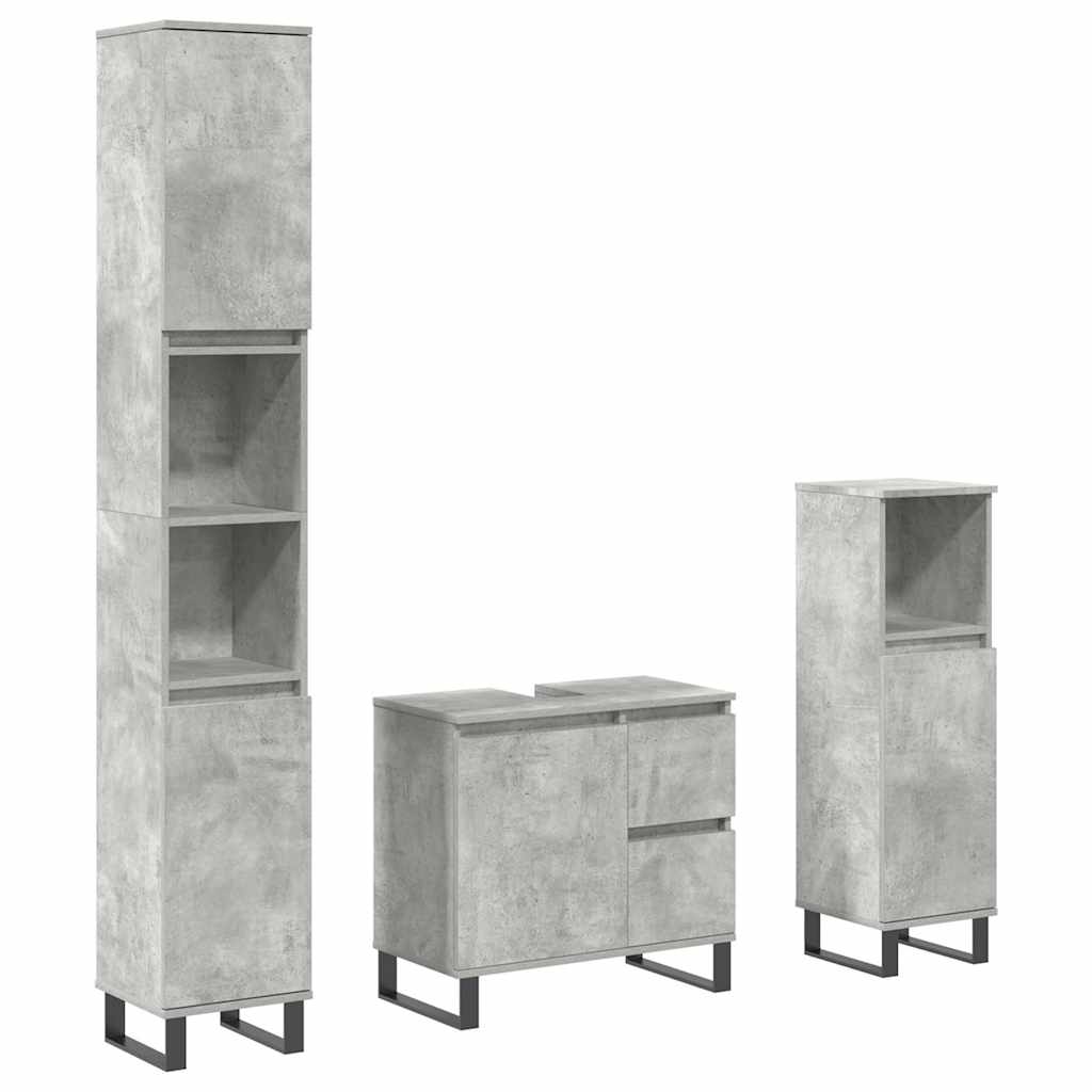 Set mobilier de baie, 3 piese, gri beton, lemn compozit