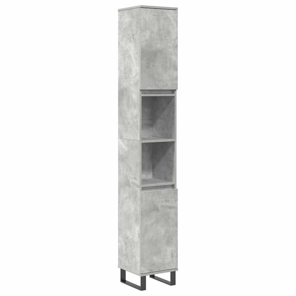 Set mobilier de baie, 3 piese, gri beton, lemn compozit