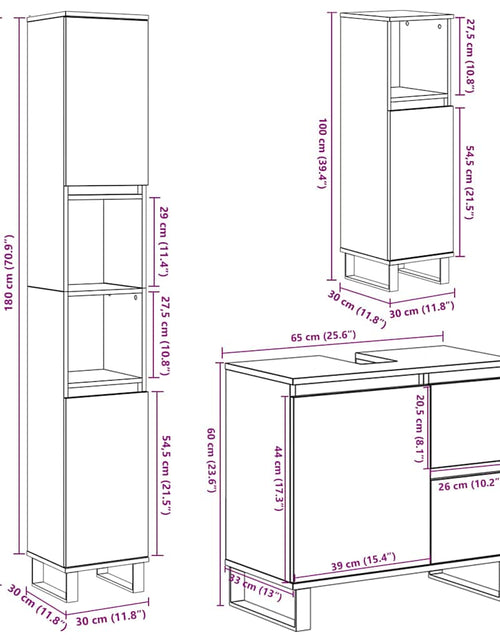 Загрузите изображение в средство просмотра галереи, Set mobilier de baie, 3 piese, gri beton, lemn compozit
