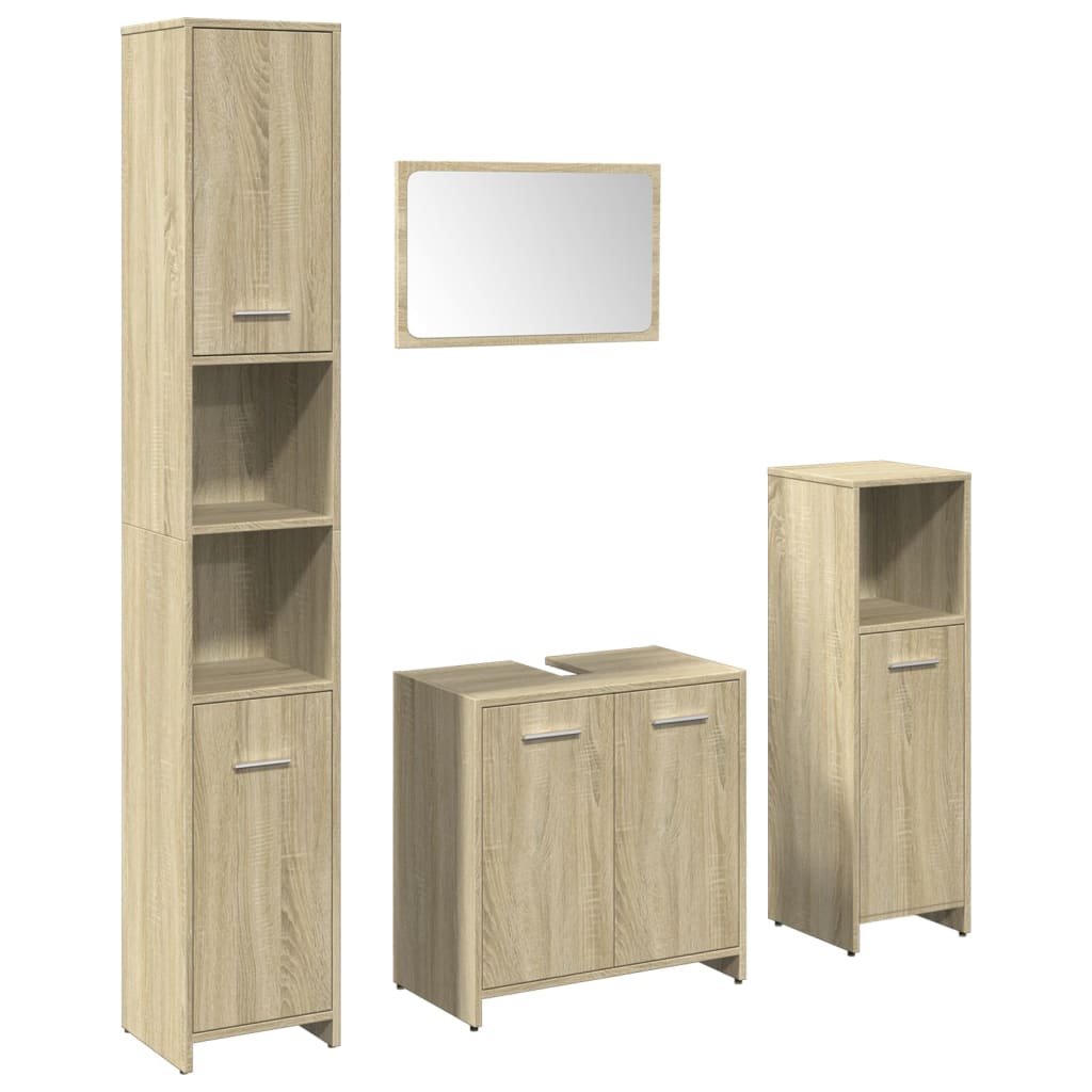 Set mobilier de baie, 4 piese, stejar sonoma, lemn prelucrat