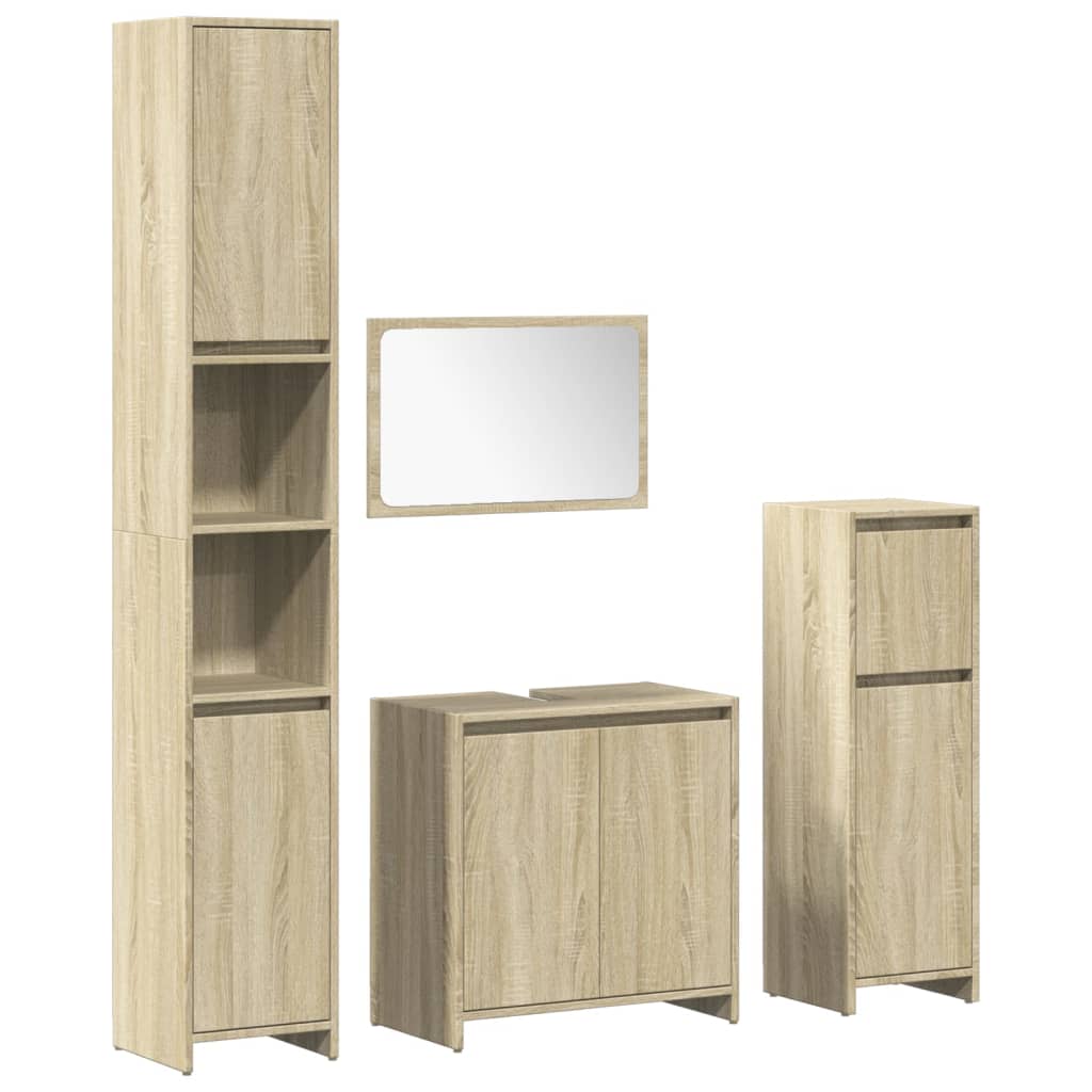 Set mobilier de baie, 4 piese, stejar sonoma, lemn prelucrat