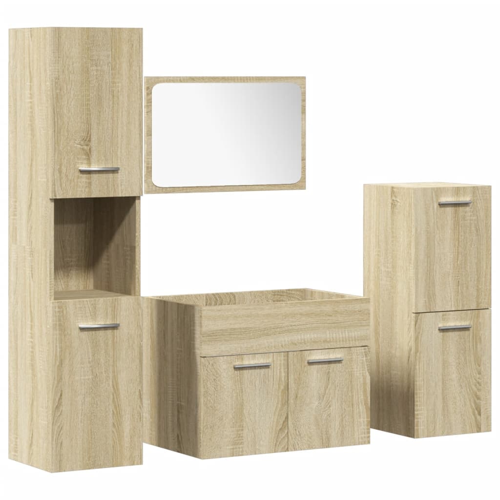 Set mobilier de baie, 4 piese, stejar sonoma, lemn prelucrat