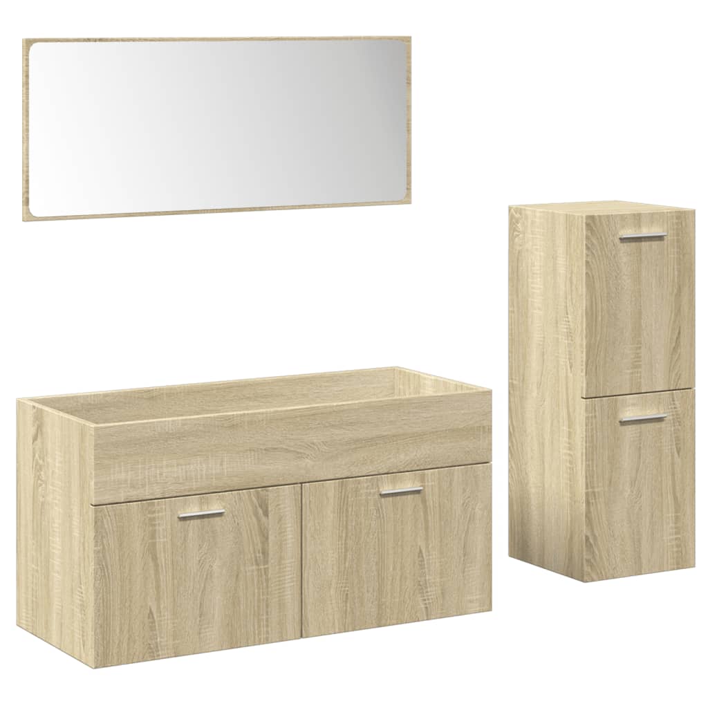 Set mobilier de baie, 3 piese, stejar sonoma, lemn prelucrat