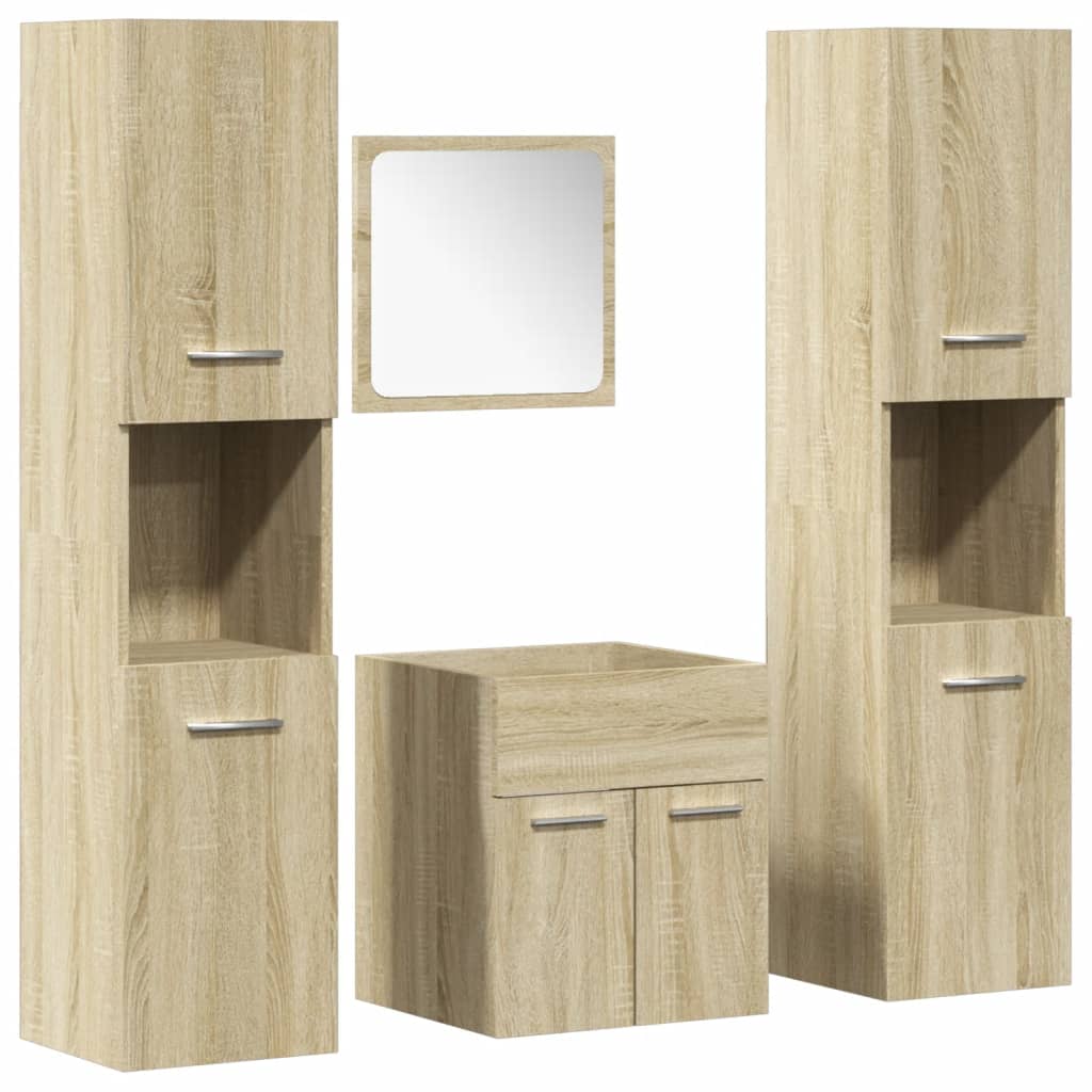 Set mobilier de baie, 4 piese, stejar sonoma, lemn prelucrat