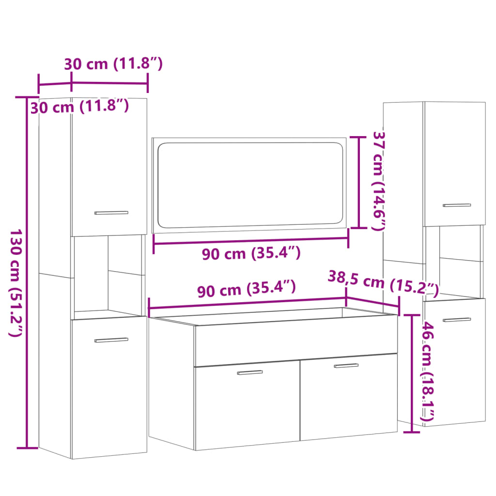 Set mobilier de baie, 4 piese, stejar sonoma, lemn prelucrat