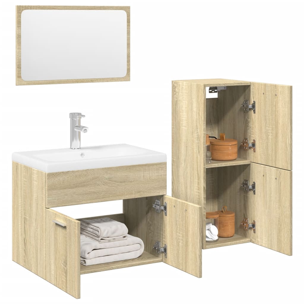 Set mobilier de baie, 4 piese, stejar sonoma, lemn prelucrat