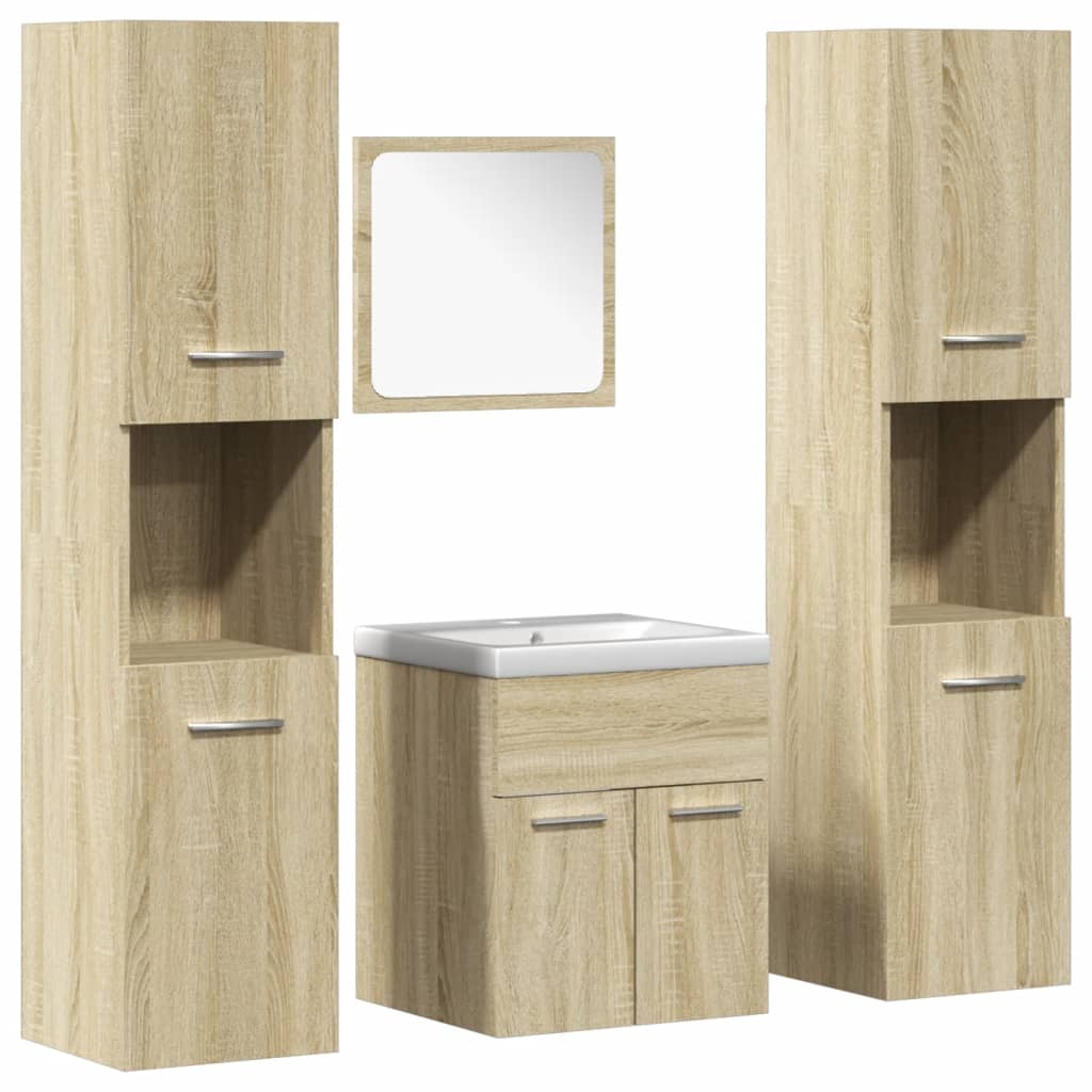 Set mobilier de baie, 5 piese, stejar sonoma, lemn prelucrat