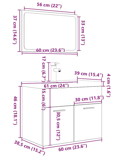 Încărcați imaginea în vizualizatorul Galerie, Set mobilier de baie, 3 piese, stejar sonoma, lemn prelucrat
