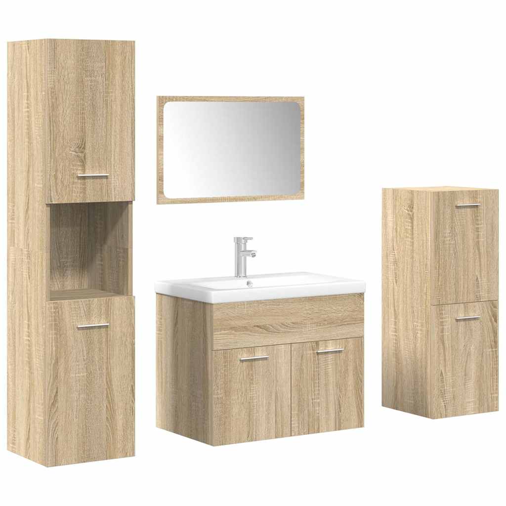 Set mobilier de baie, 5 piese, stejar sonoma, lemn prelucrat