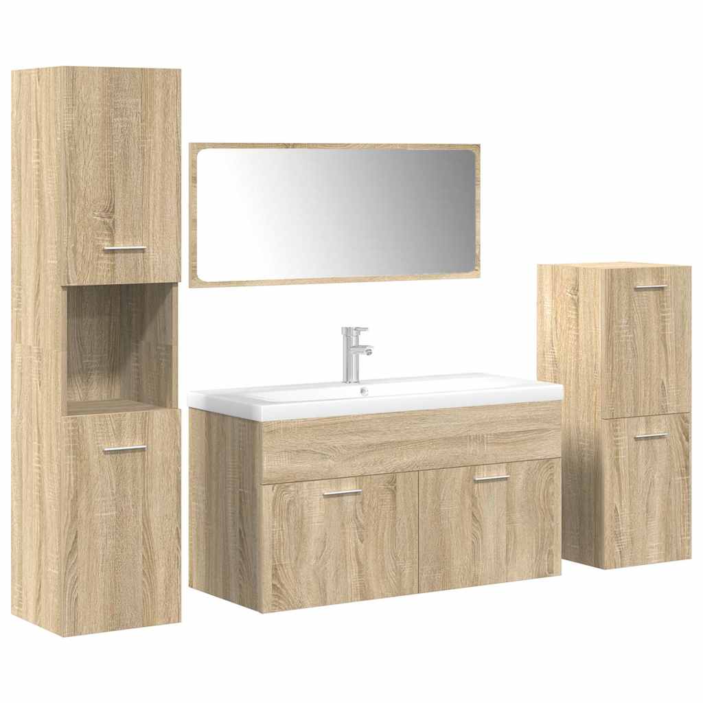 Set mobilier de baie, 5 piese, stejar sonoma, lemn prelucrat