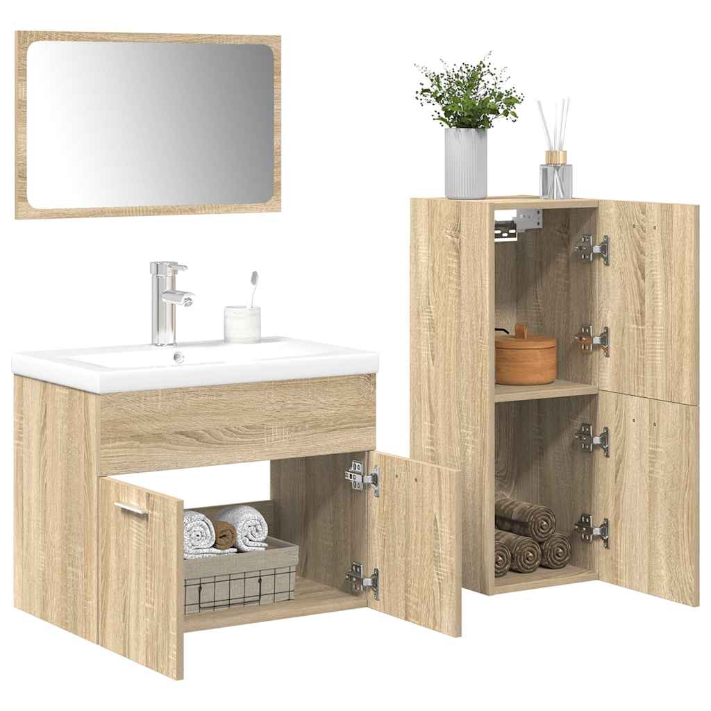 Set mobilier de baie, 4 piese, stejar sonoma, lemn prelucrat