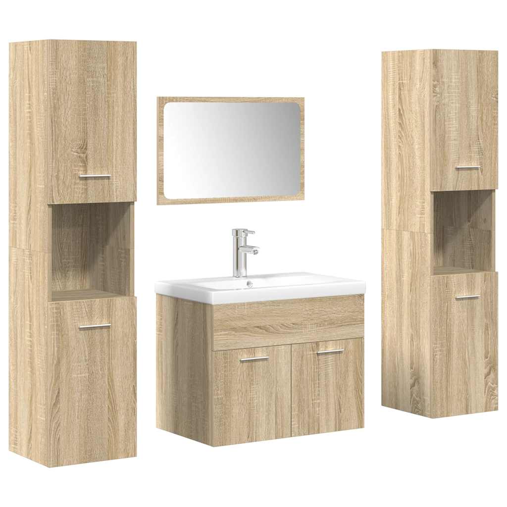 Set mobilier de baie, 5 piese, stejar sonoma, lemn prelucrat