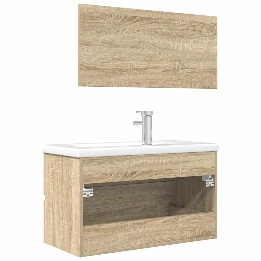 Set mobilier de baie, 3 piese, stejar sonoma, lemn prelucrat